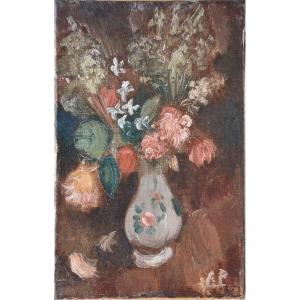 Amédée de LA PATELLIERE  "Bouquet au vase bleu" huile sur toile 35x24